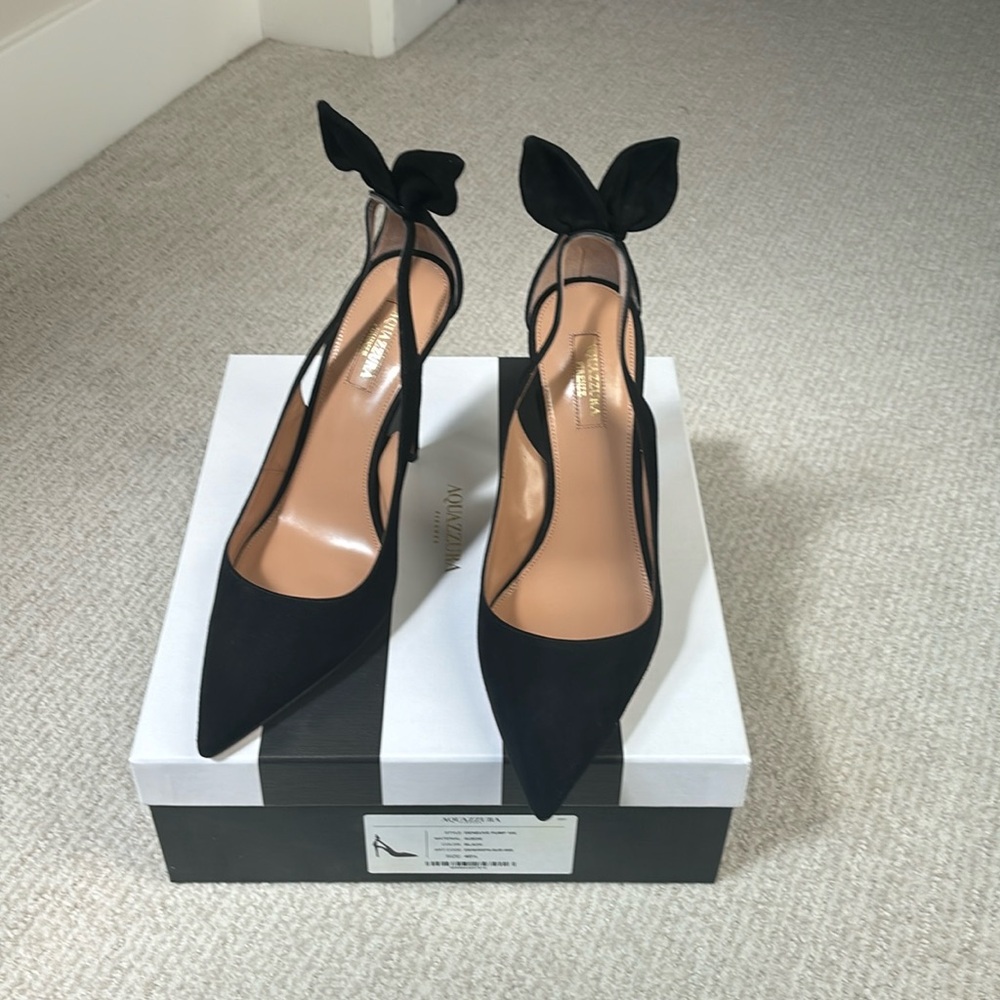 Aquazzura Deneuve Bow Tie Pump Black Suade 40.5 $850